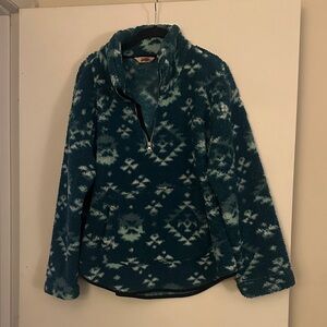 Smiths Cozy Teal Fleece Pullover with Aztec Pattern